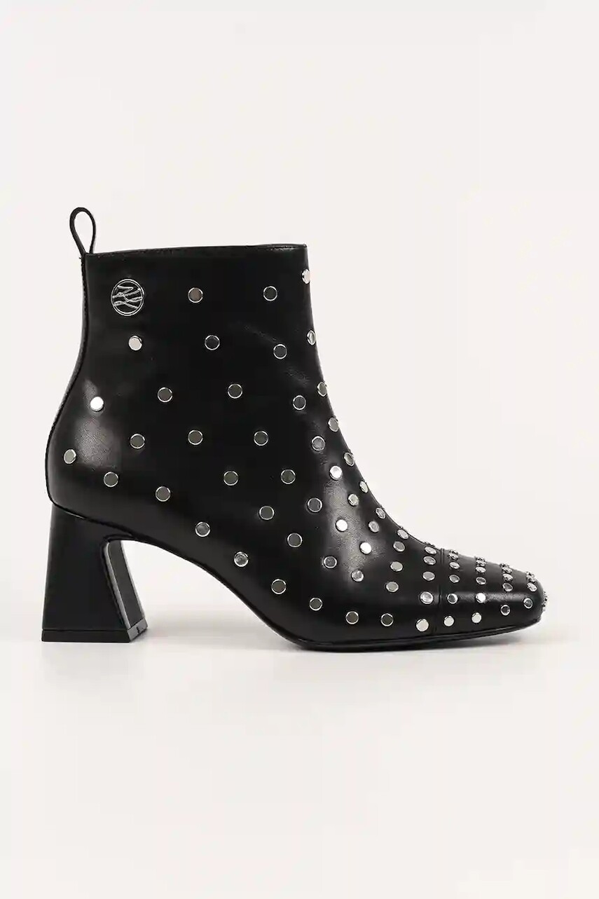 Kožené členkové topánky Karl Lagerfeld BEATA čierna farba, na podpätku, KL31445S