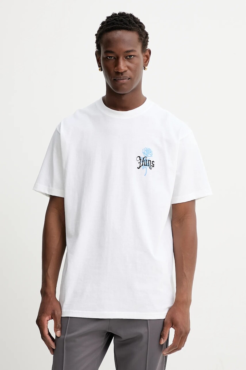 Bavlnené tričko Vans pánske, biela farba, s potlačou, VN000PCHWHT1