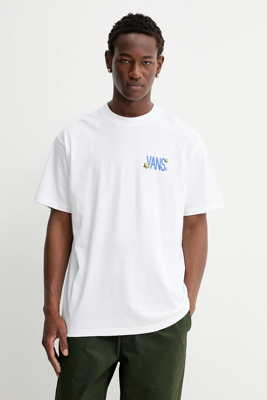 Bavlnené tričko Vans pánske, biela farba, s potlačou, VN000PBRWHT1