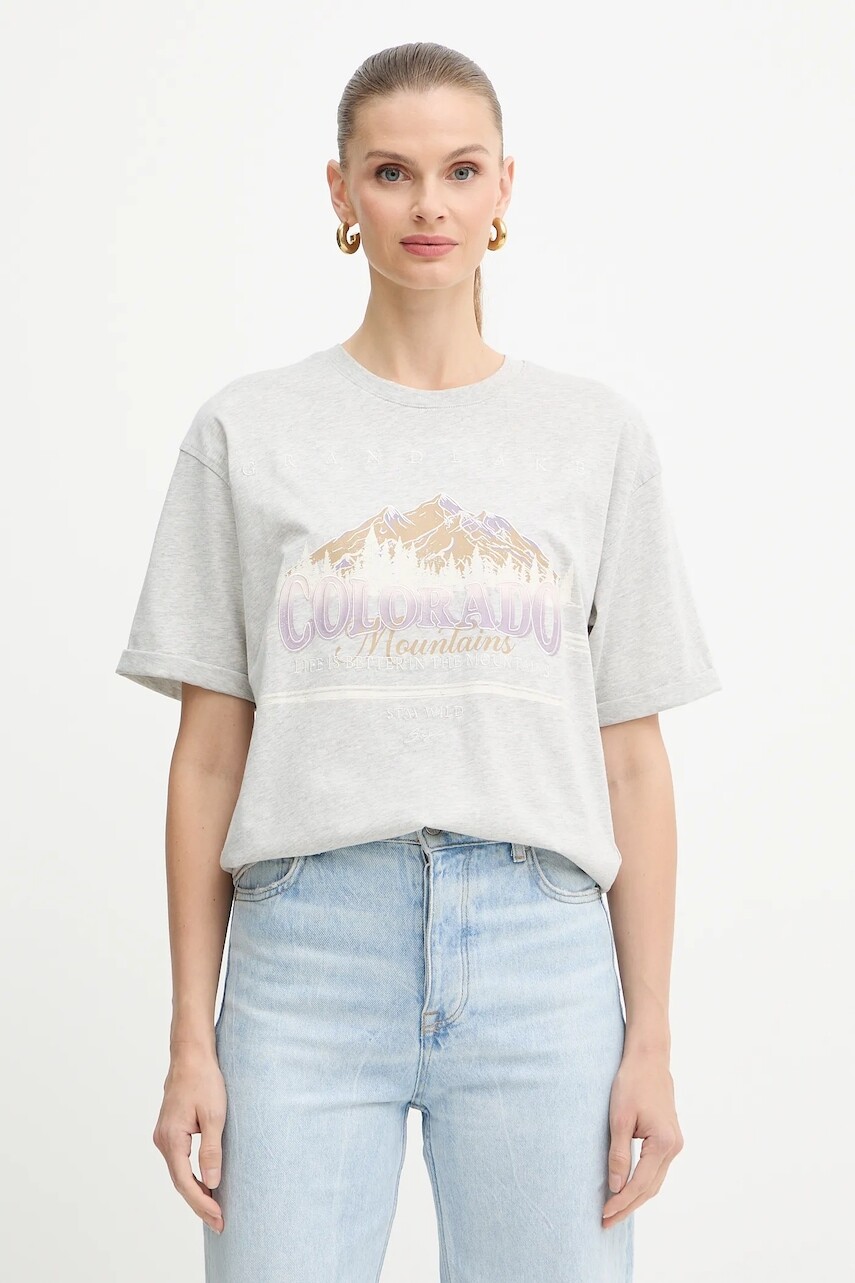 Bavlnené tričko BOSS Orange dámske, šedá farba, 50549195