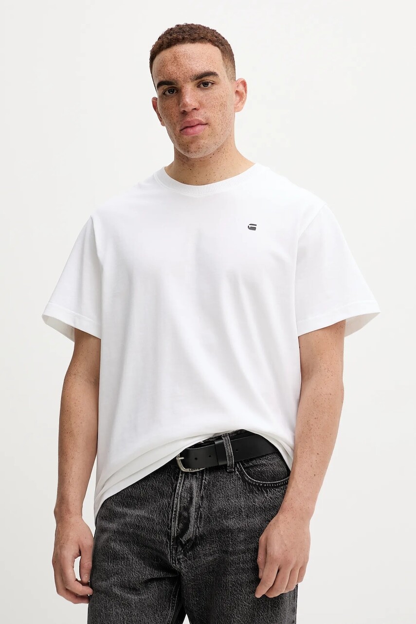 Bavlnené tričko G-Star pánske, biela farba, s potlačou, D26839.C784