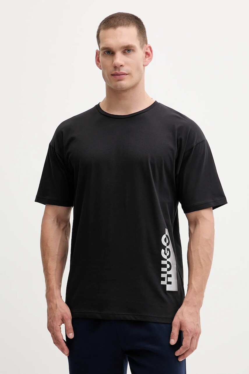 Bavlnené tričko HUGO pánske, čierna farba, s potlačou, 50549871