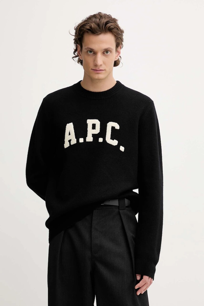 Vlnený sveter A.P.C. pull jay čierna farba, teplý, WVBDK.H23458