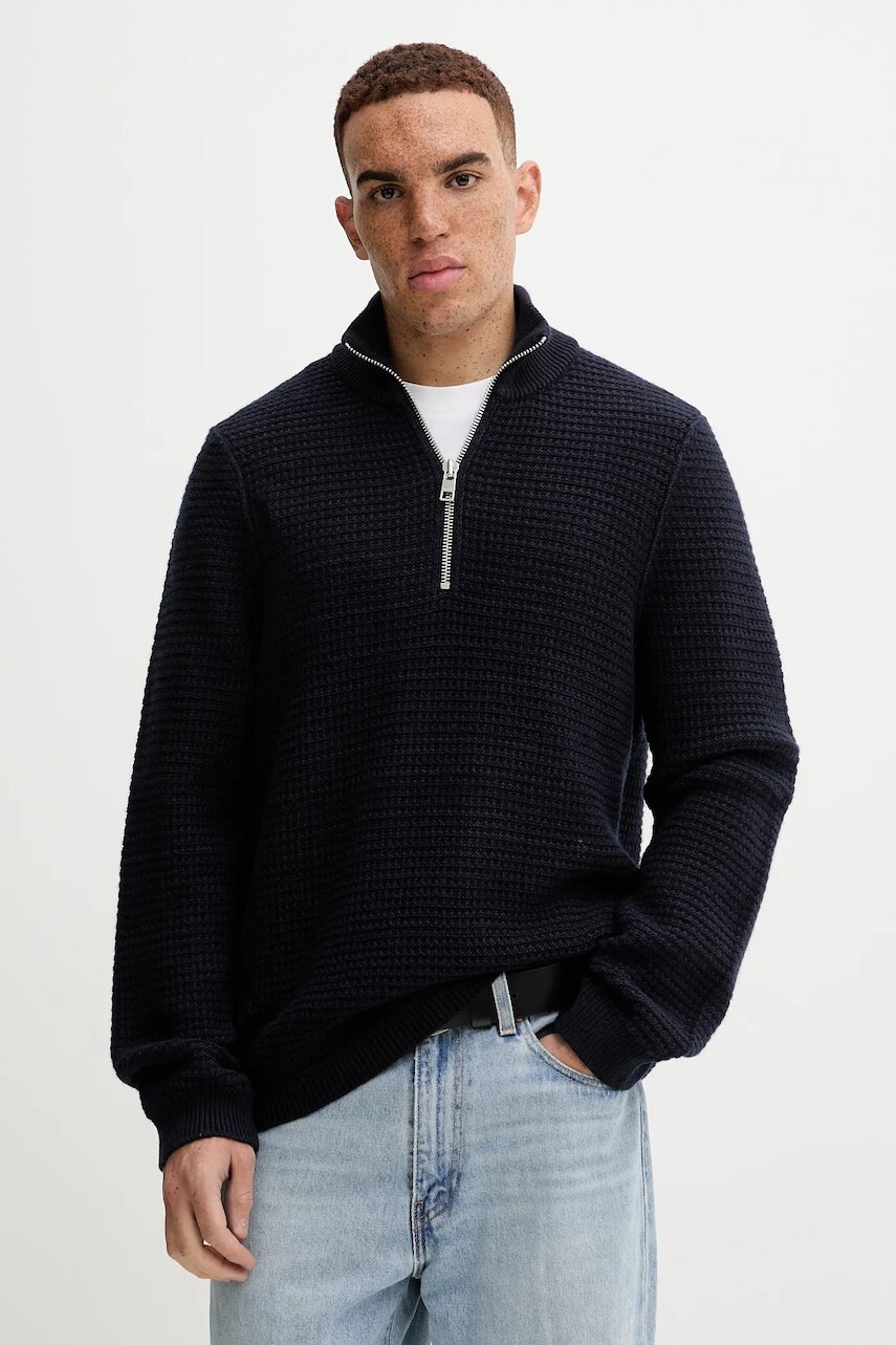 Sveter s prímesou vlny Marc O'Polo tmavomodrá farba, teplý, 5000007327