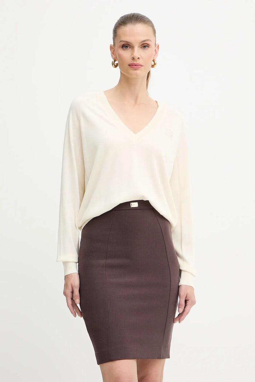 Sveter s prímesou vlny Elisabetta Franchi béžová farba, ľahký, MK34S57E2