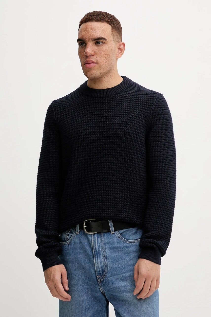 Sveter s prímesou vlny Marc O'Polo tmavomodrá farba, 5000007326