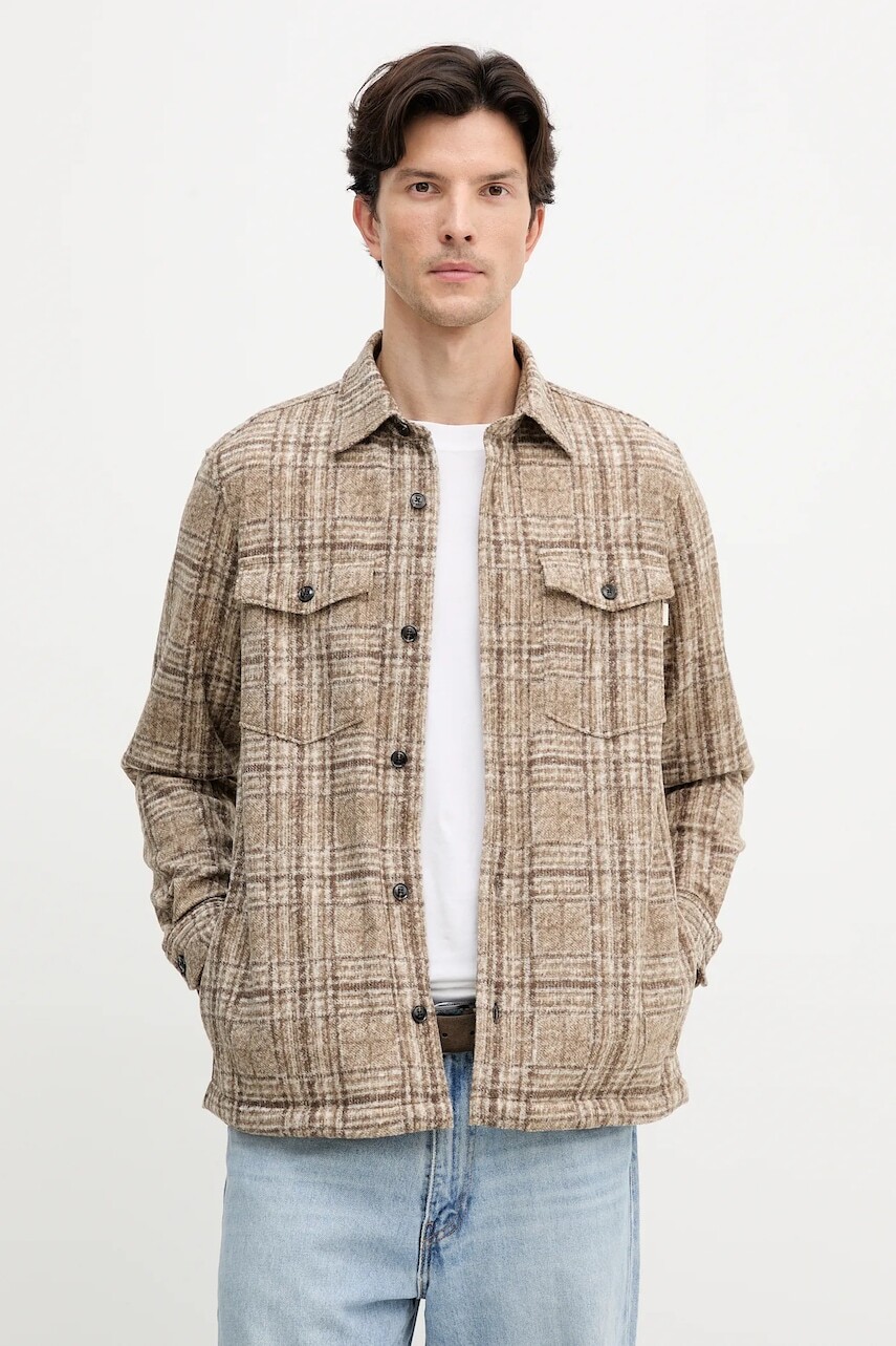 Košeľa s prímesou vlny Joop! béžová farba, regular, s klasickým golierom, 30048785