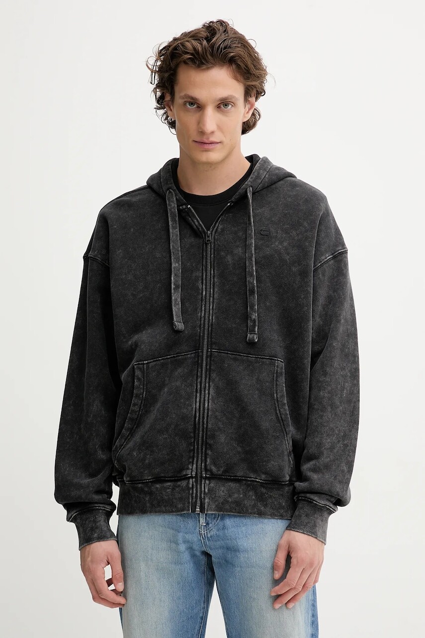 Bavlnená mikina G-Star čierna farba, s kapucňou, jednofarebná, D27084.D575