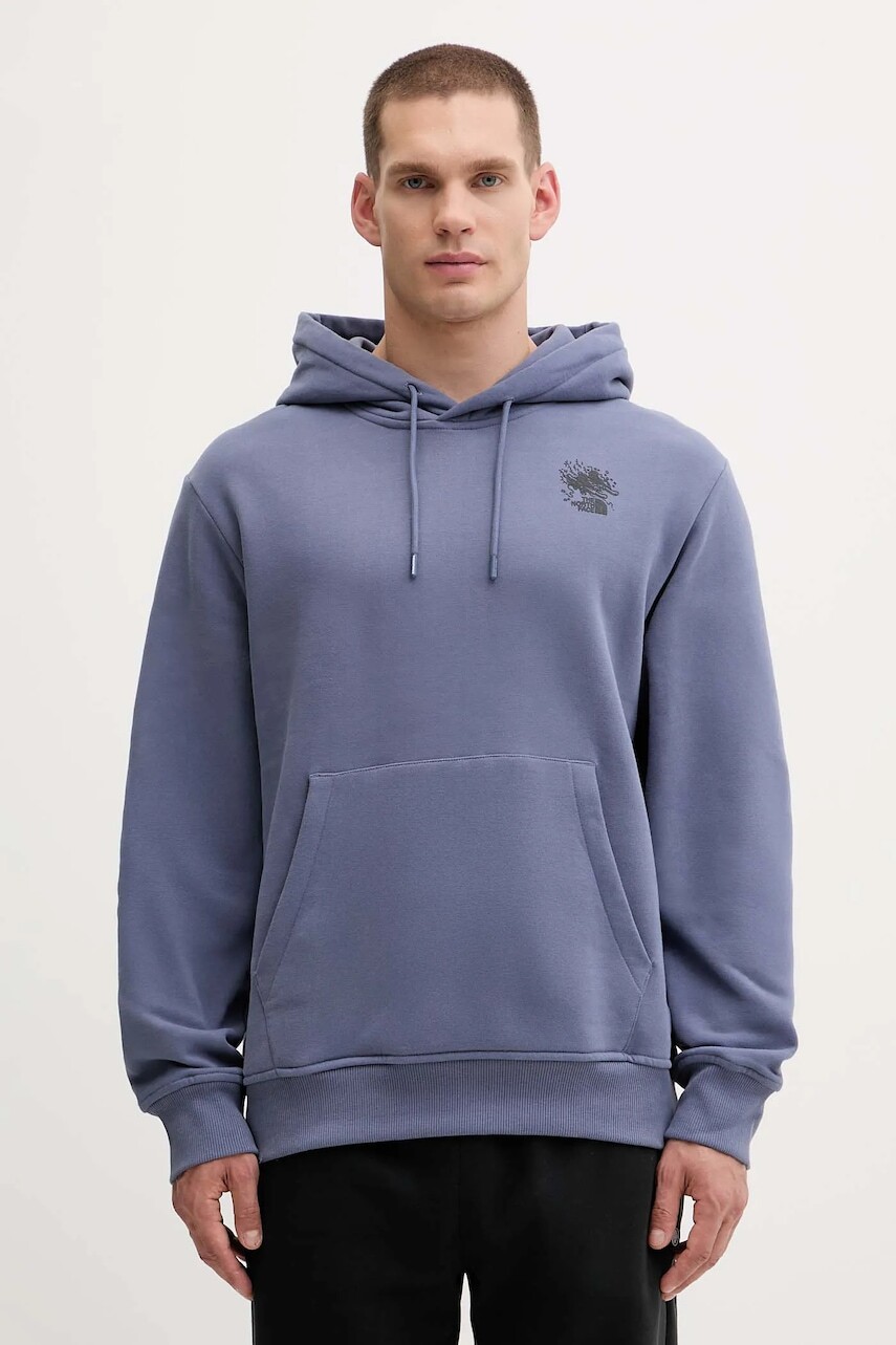 Bavlnená mikina The North Face Powder Days fialová farba, s kapucňou, s potlačou, NF0A8E4GBTR1