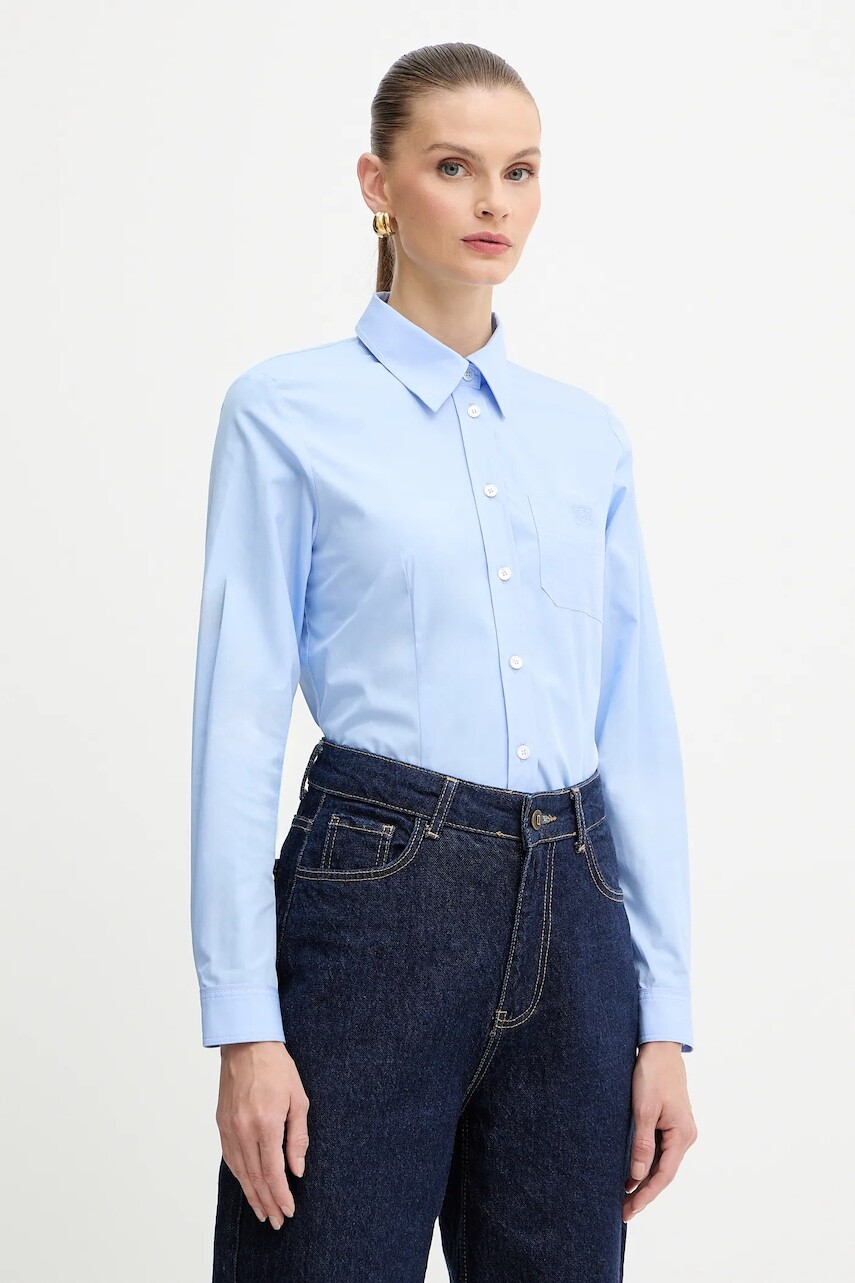 Bavlnená košeľa Marella modrá farba, slim, s klasickým golierom, 2523116074200