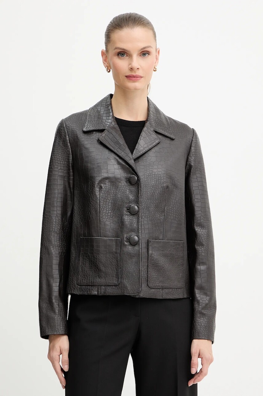 Kožená bunda Luisa Spagnoli hnedá farba, prechodná, 542377