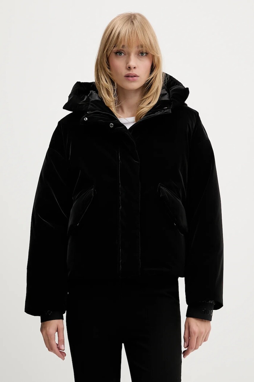 Bunda HUGO čierna farba, zimná, oversize, 50555260