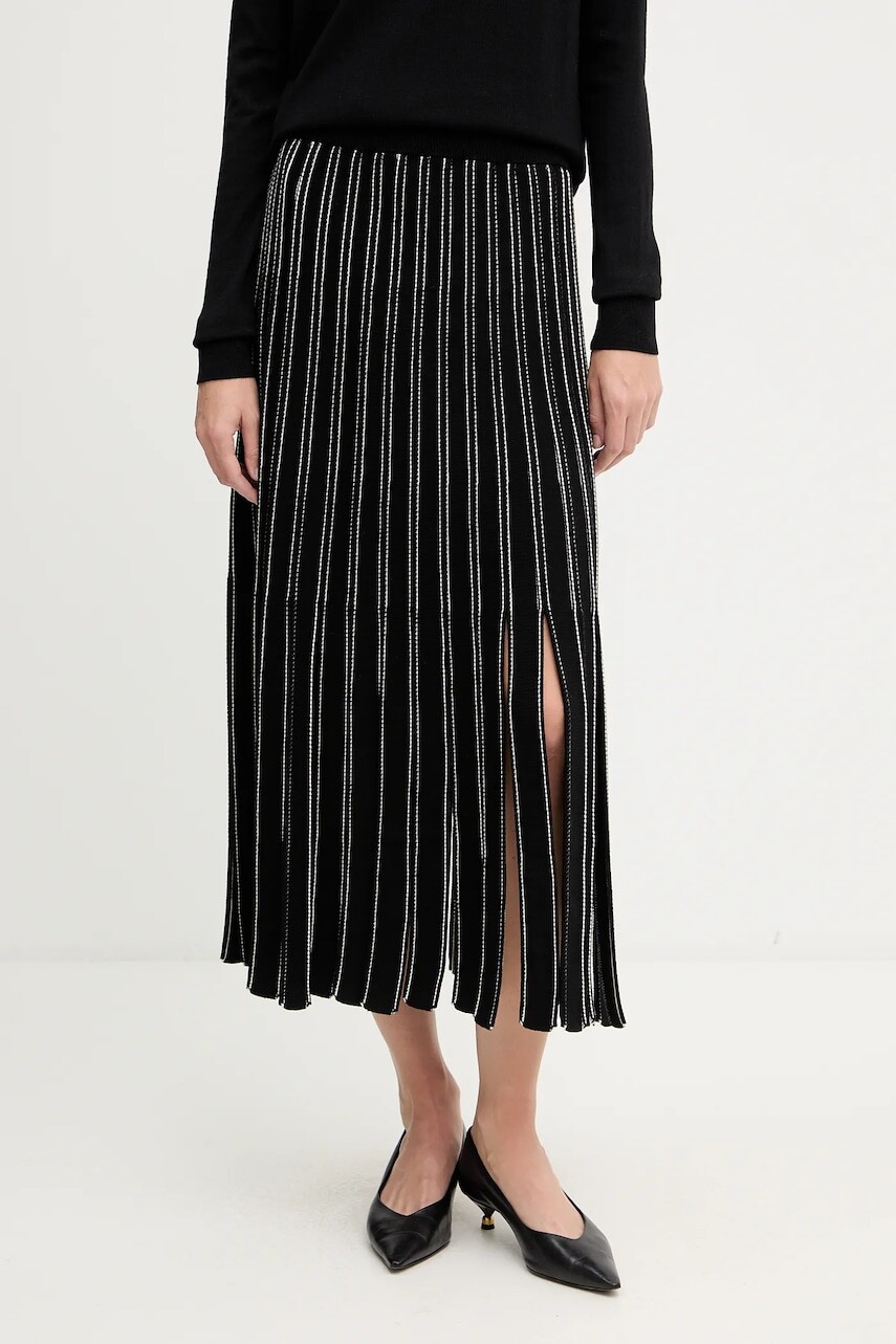 Sukňa BOSS čierna farba, midi, áčkový strih, 50553135