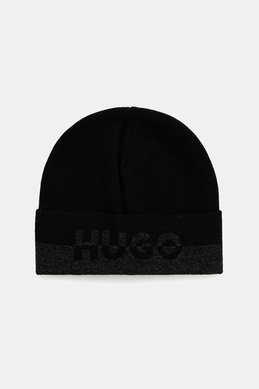 Čiapka s prímesou vlny HUGO čierna farba, 50545552
