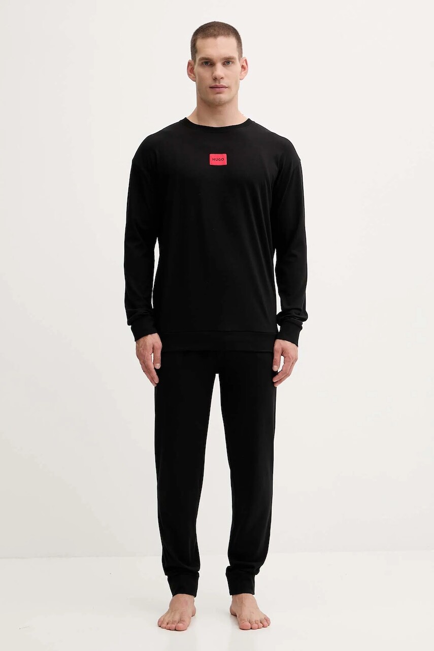 Pyžamo HUGO pánske, čierna farba, s nášivkou, 50549188