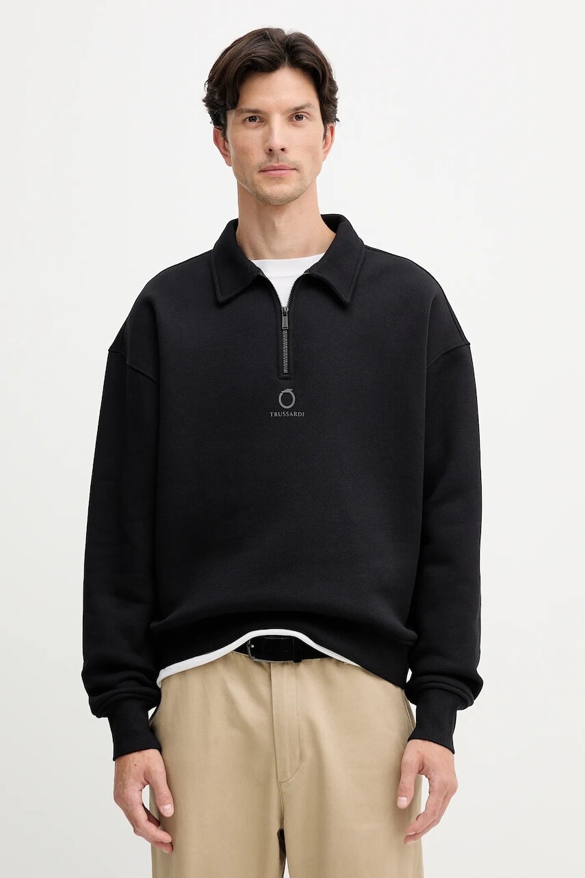 Bavlnená mikina Trussardi čierna farba, s potlačou, G8018000020N