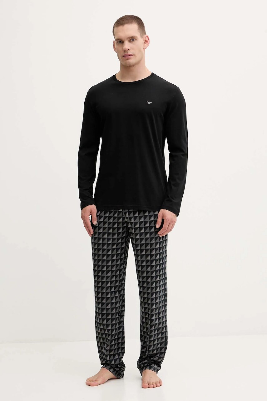 Bavlnené pyžamo Emporio Armani Underwear čierna farba, vzorované, EM000611 AF14994
