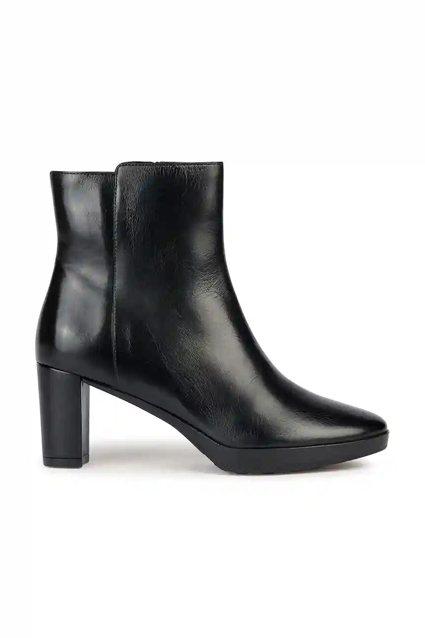 Kožené členkové topánky Geox D WALK PLEASURE 60 čierna farba, na podpätku, D36TEC 00043 C9999