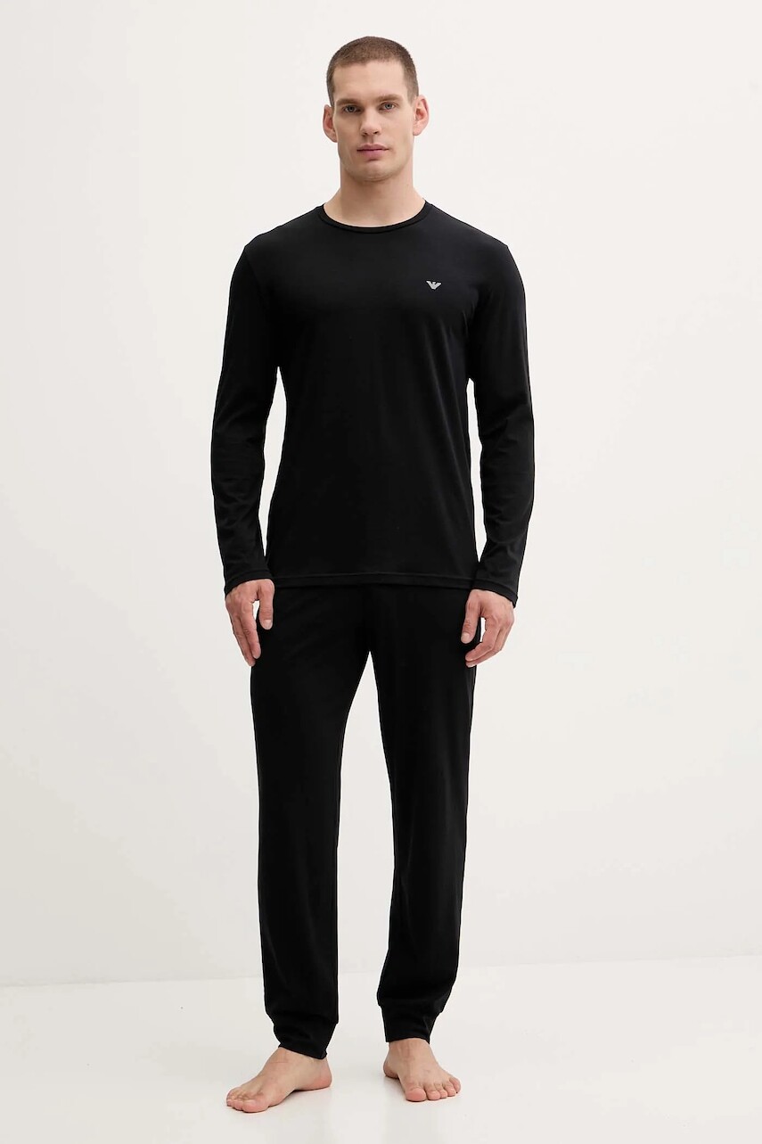 Pyžamo Emporio Armani Underwear pánske, čierna farba, s potlačou, EM000610 AF10776