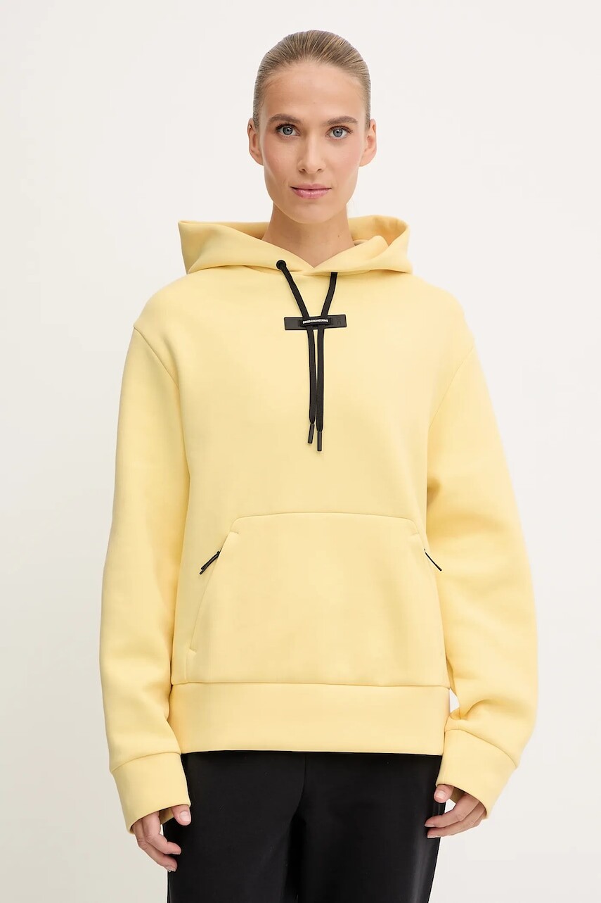 Mikina ON running Focus Tech žltá farba, s kapucňou, jednofarebná, 1WF30363537