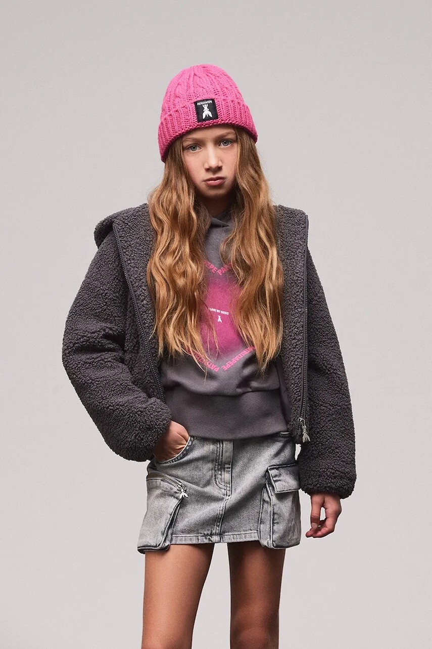 Detská mikina Patrizia Pepe E068 šedá farba, s kapucňou, jednofarebná, 7M0930