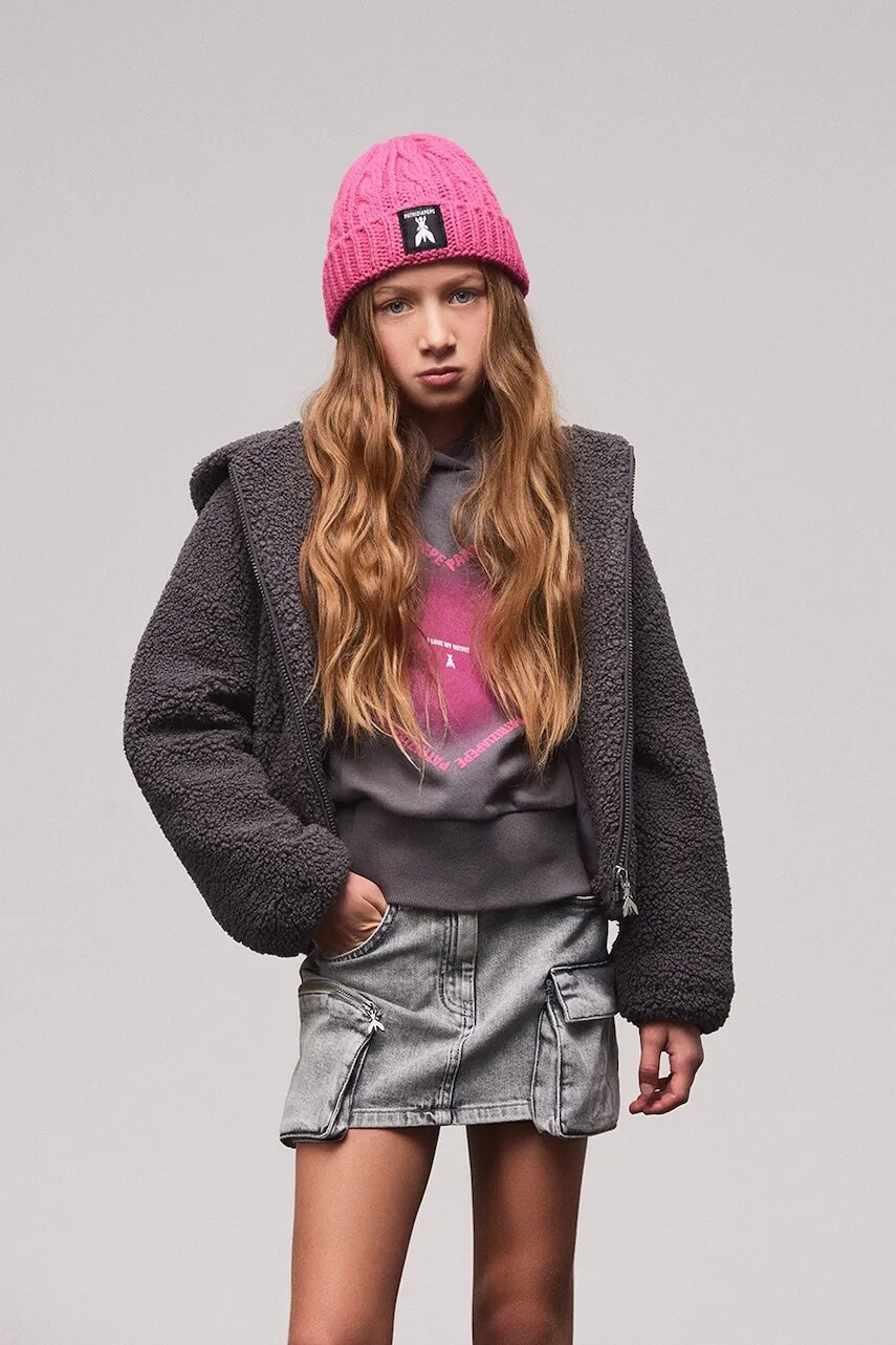 Detská bavlnená mikina Patrizia Pepe J316 šedá farba, s kapucňou, jednofarebná, 7M0934