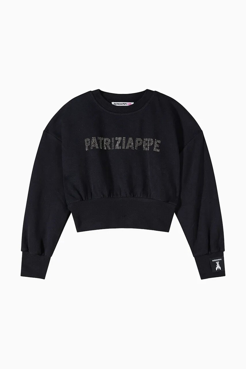 Detská bavlnená mikina Patrizia Pepe J315 čierna farba, s nášivkou, 7M0946
