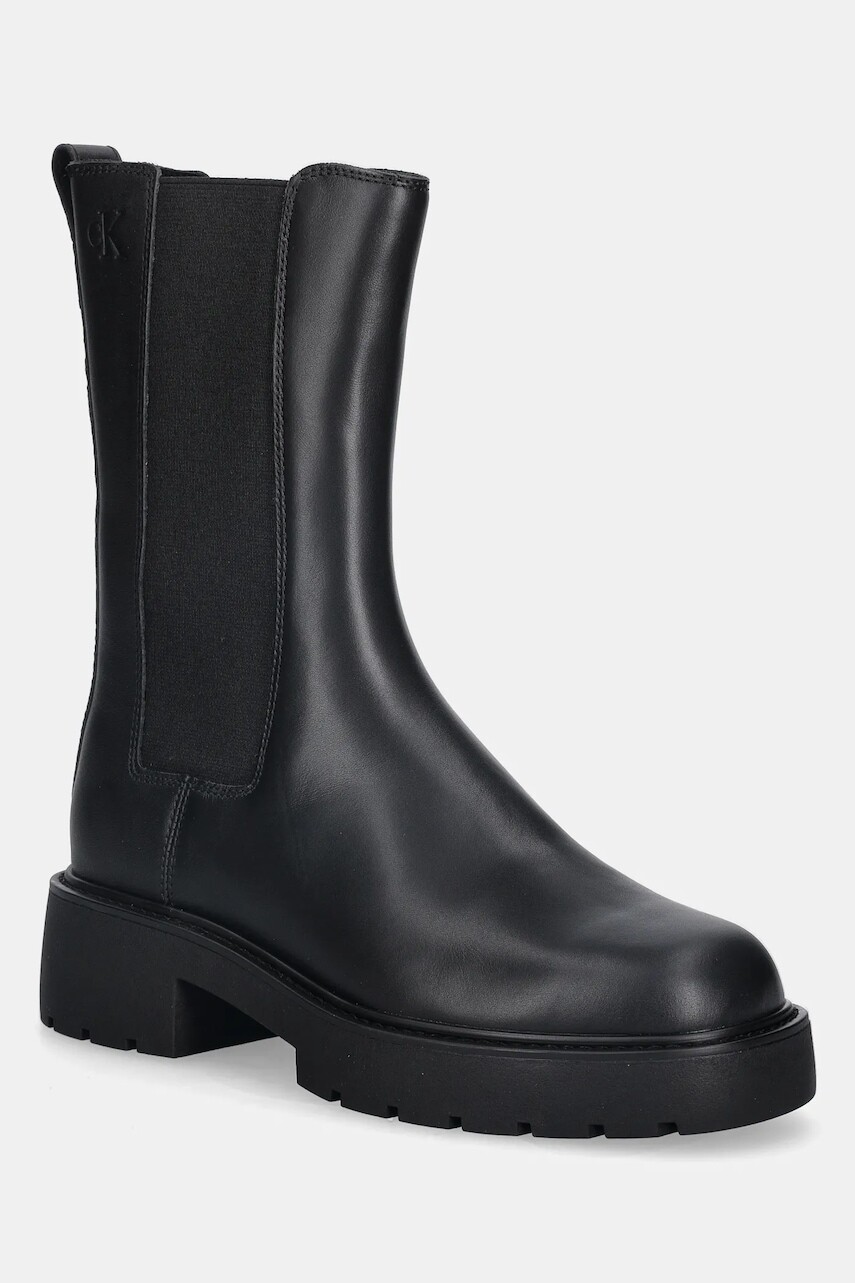 Kožené topánky chelsea Calvin Klein CHUNKY HIGH CHELSEA čierna farba, na plochom podpätku, YW0YW01909