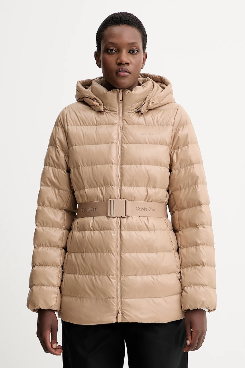 Bunda Calvin Klein béžová farba, zimná, LV044D542G