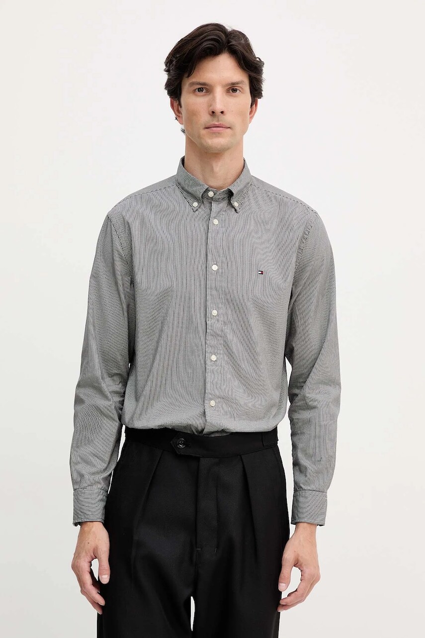 Bavlnená košeľa Tommy Hilfiger šedá farba, regular, s golierom button-down, MW0MW40457