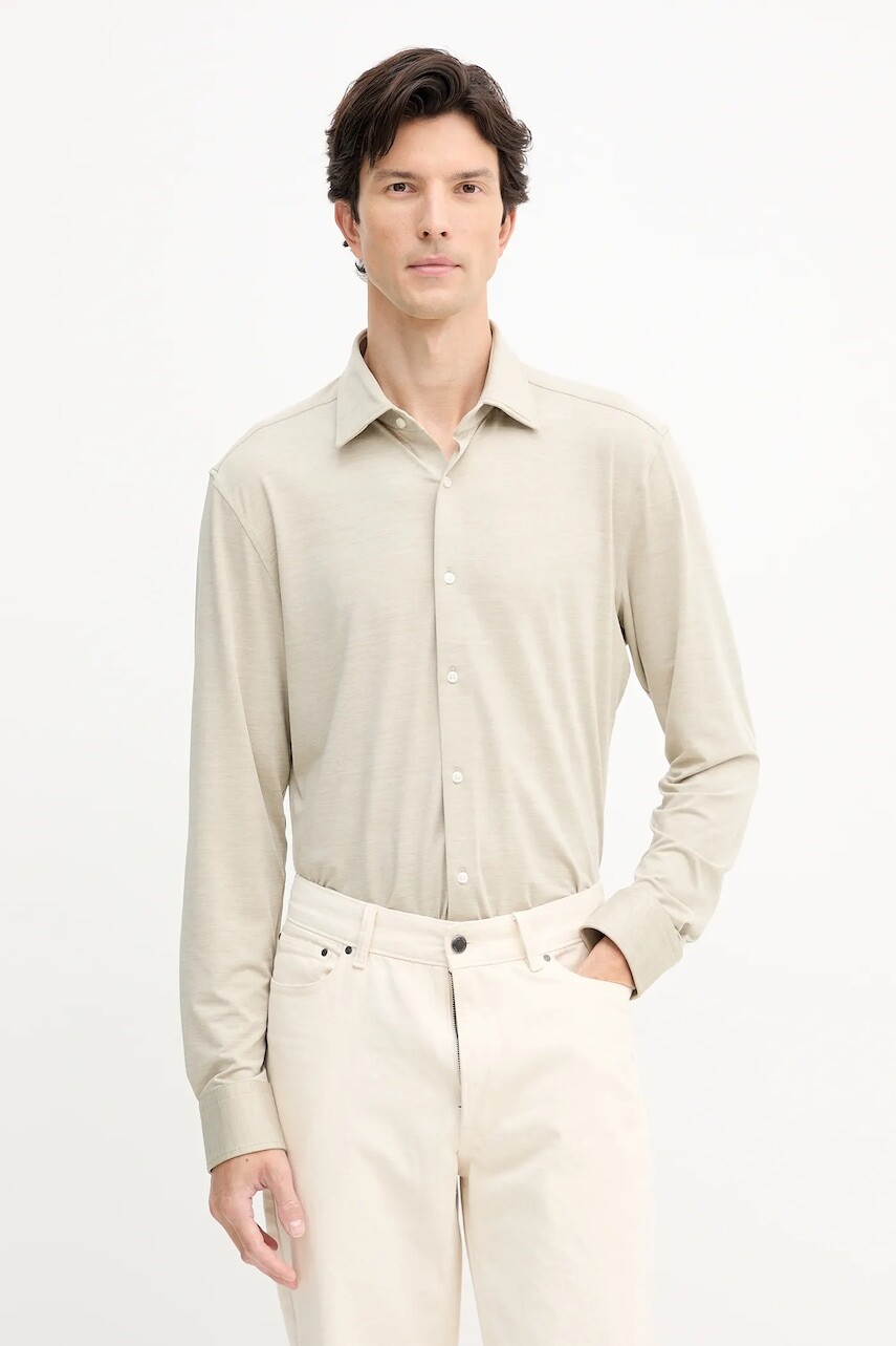 Košeľa BOSS béžová farba, slim, s klasickým golierom, 50550563