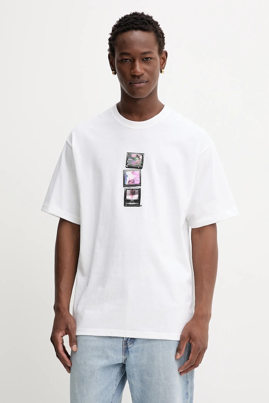 Bavlnené tričko Vans pánske, biela farba, s potlačou, VN000PDTWHT1