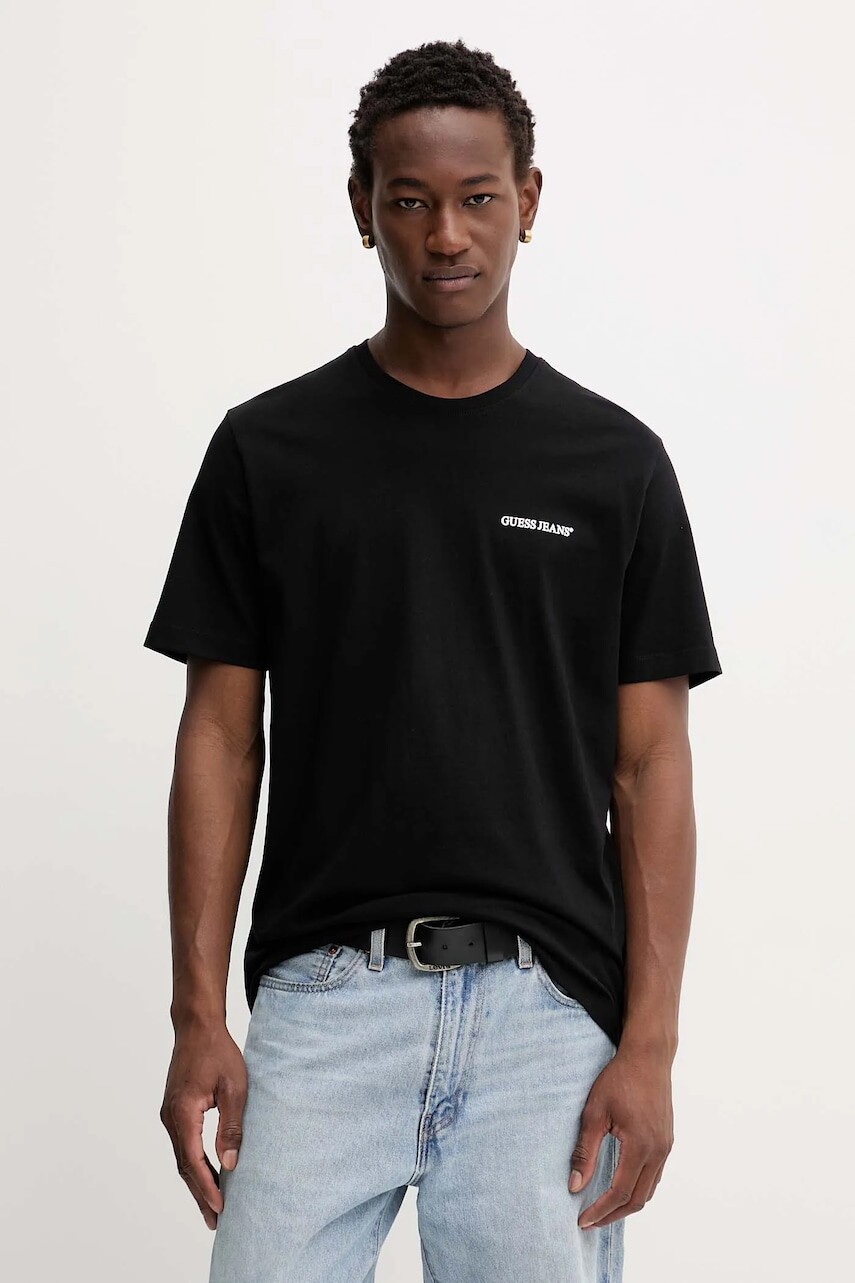 Bavlnené tričko Guess Jeans pánske, čierna farba, s potlačou, M5BI78 K8FQ4