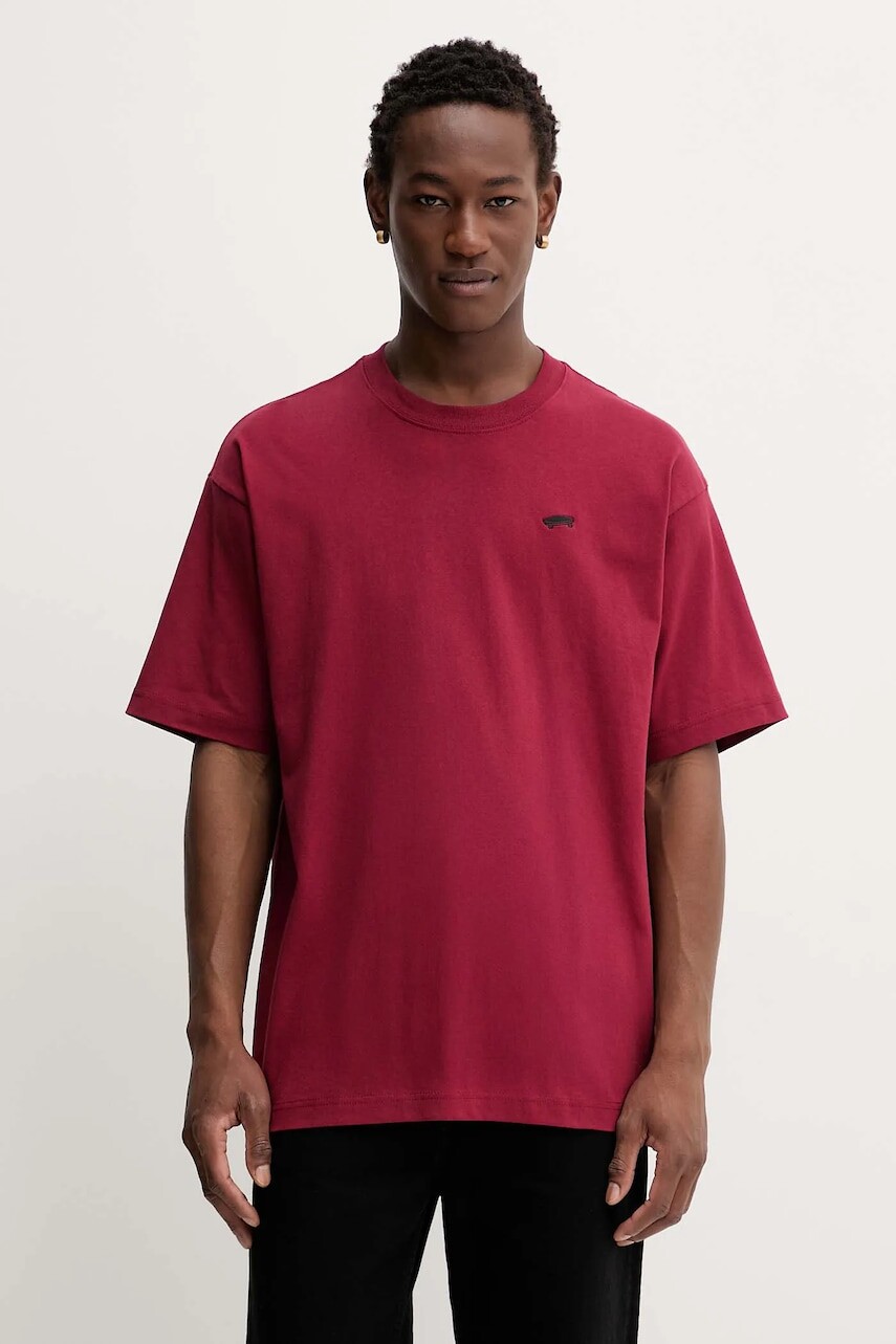 Bavlnené tričko Vans pánske, bordová farba, s nášivkou, VN000P56BRD1