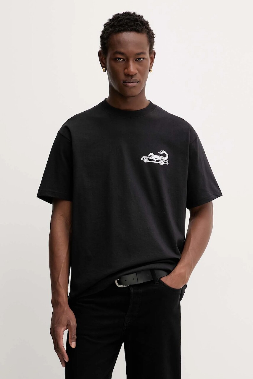 Bavlnené tričko Vans pánske, čierna farba, s potlačou, VN000PDABLK1