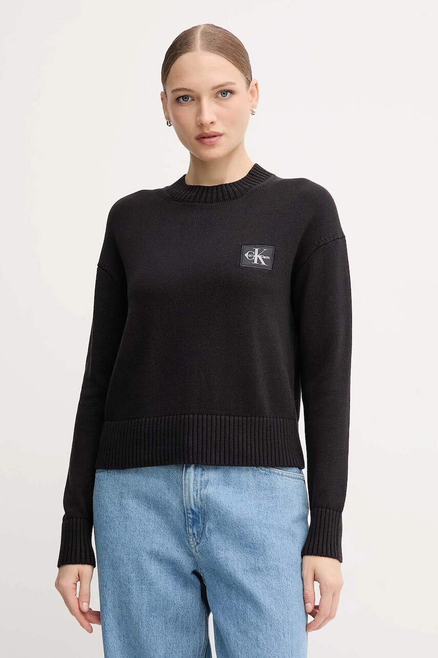 Bavlnený sveter Calvin Klein Jeans čierna farba, LV047D351G