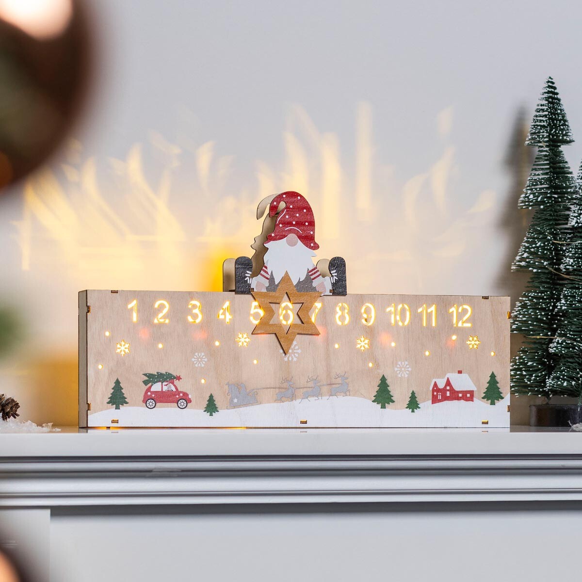 LED Dřevěný adventní kalendář