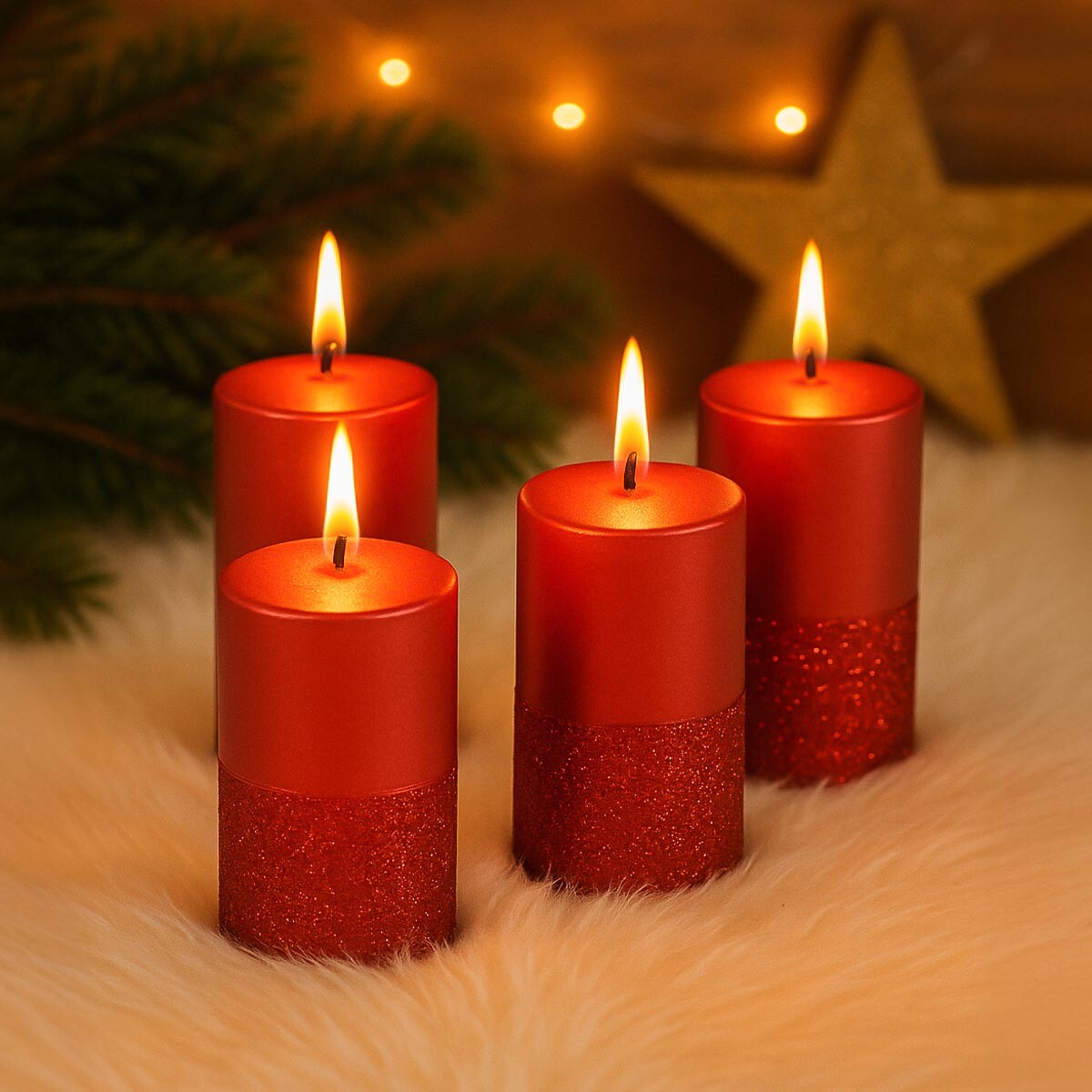 Voskové svíčky, 4 ks, červené