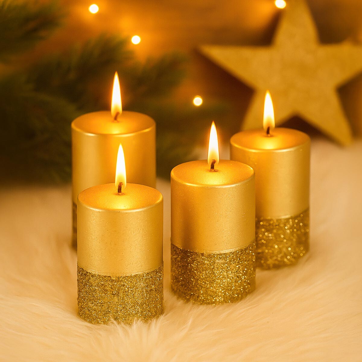 Voskové svíčky, 4 ks, zlaté