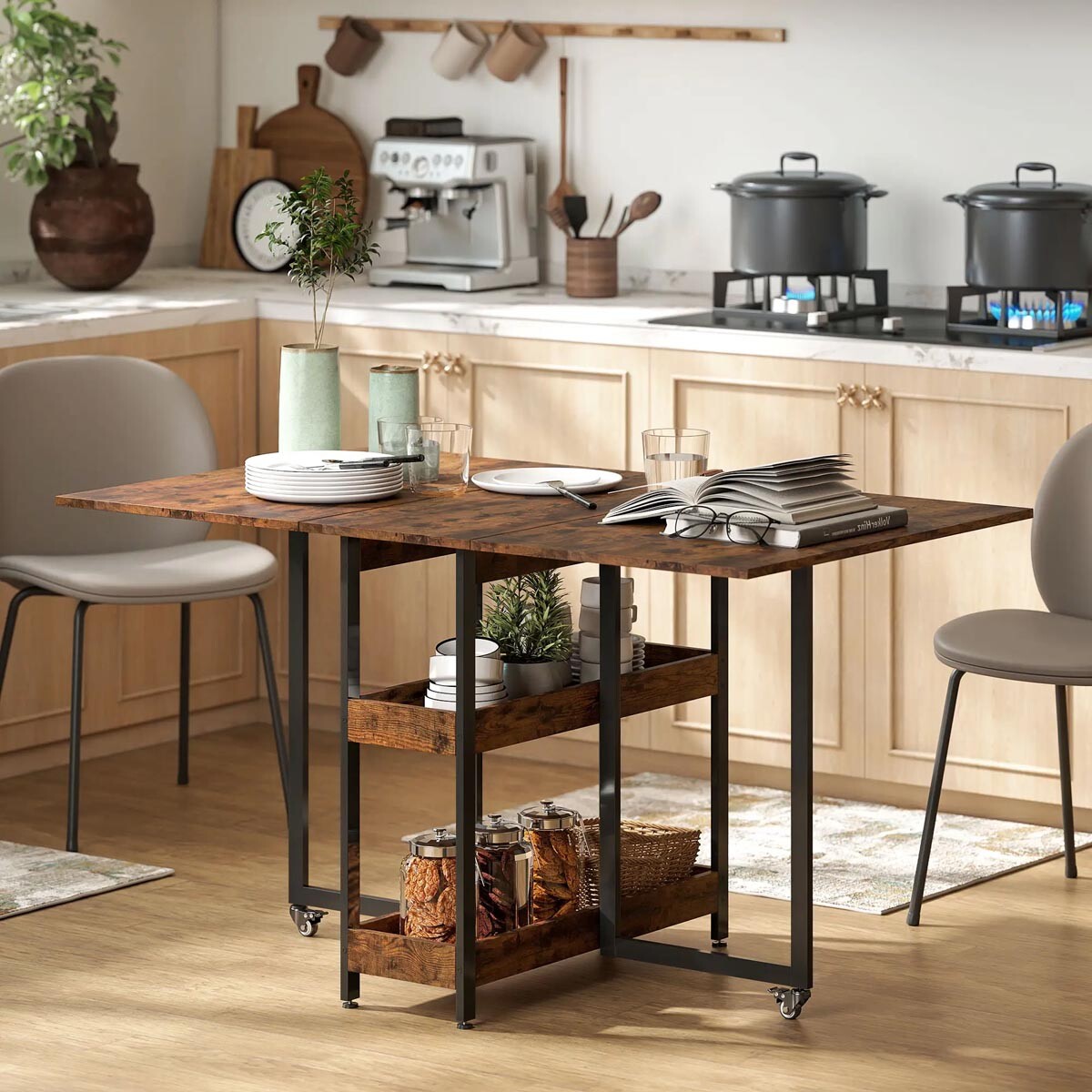 Skládací jídelní stůl, hnědý