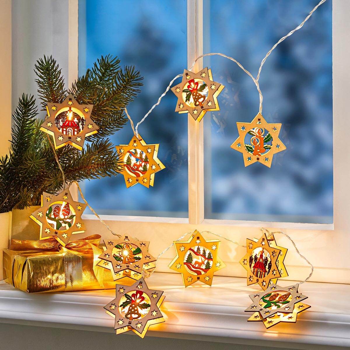 LED světelný řetěz Dřevěné hvězdy