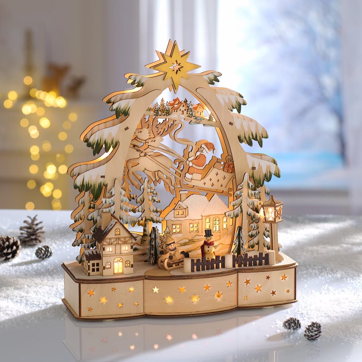 LED Dřevěná dekorace Vánoce