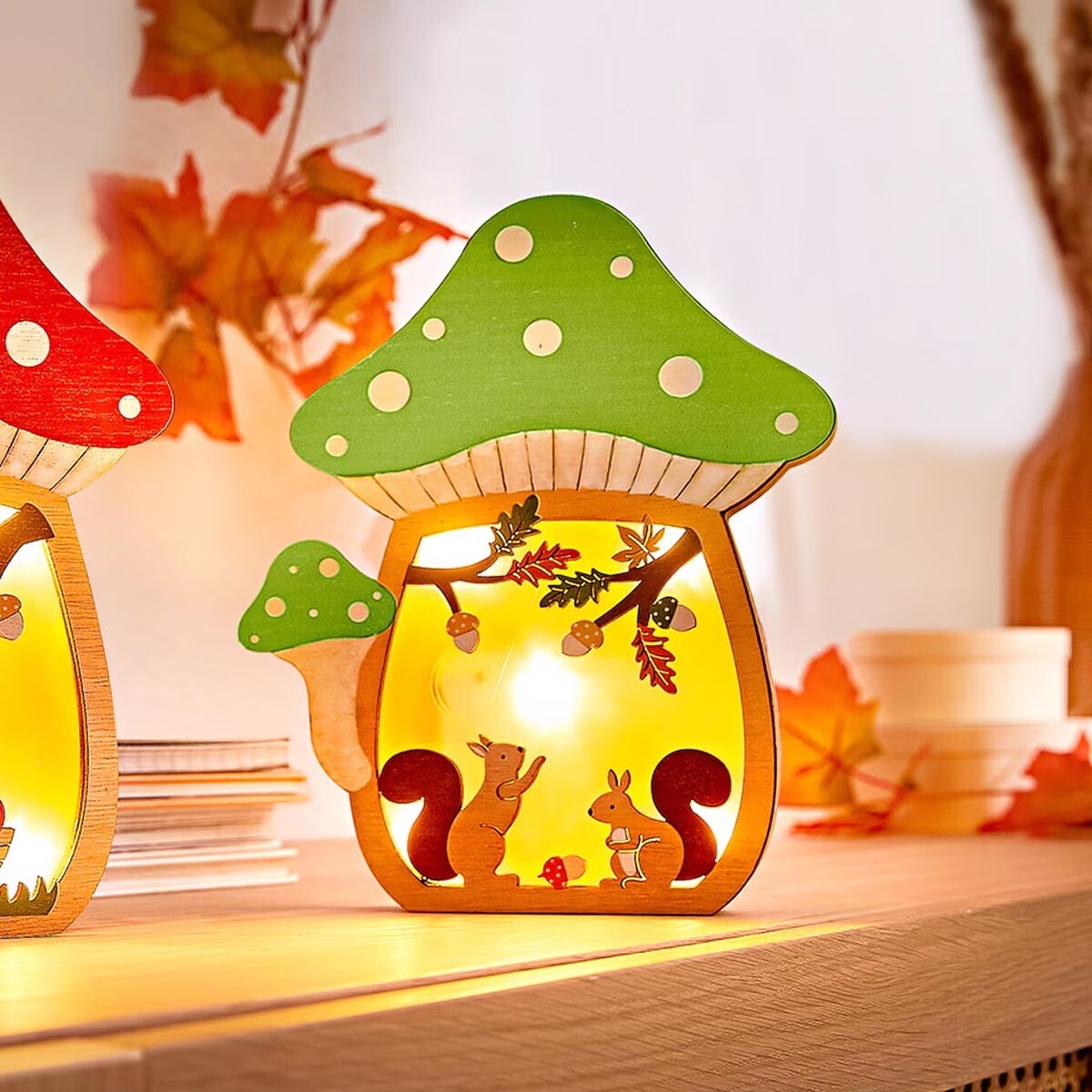 LED dekorace Houba, zelená