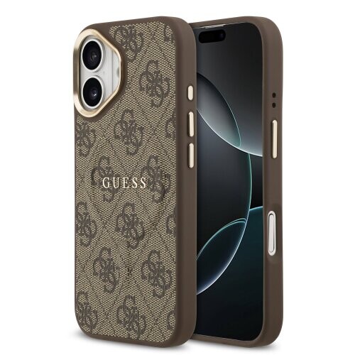 Guess PU Leather 4G Gold Frame MagSafe Zadní Kryt pro iPhone 17 Brown