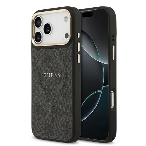 Guess PU Leather 4G Gold Frame MagSafe Zadní Kryt pro iPhone 17 Pro Max Black