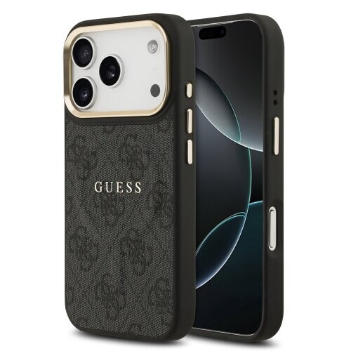 Guess PU Leather 4G Gold Frame MagSafe Zadní Kryt pro iPhone 17 Pro Black