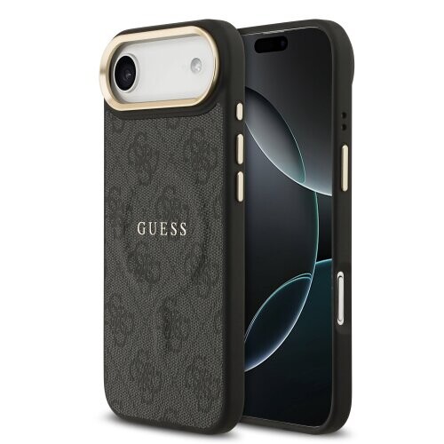 Guess PU Leather 4G Gold Frame MagSafe Zadní Kryt pro iPhone 17 Air Black