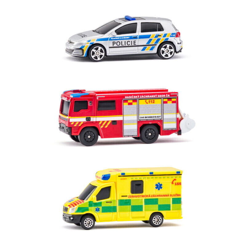 Maisto - Sada Záchranných vozidiel, Česká republika - Polícia, Sanitka, Hasičské auto, 1:64 CZ