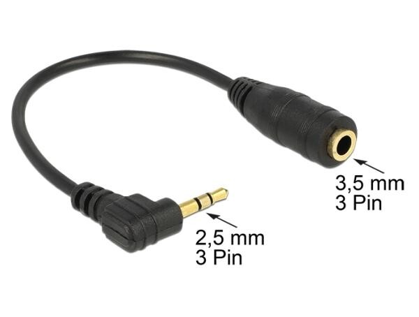 Delock audio stereo kábel 2,5 mm samec pravouhlý na 3,5 mm samica,3 pin 14 cm