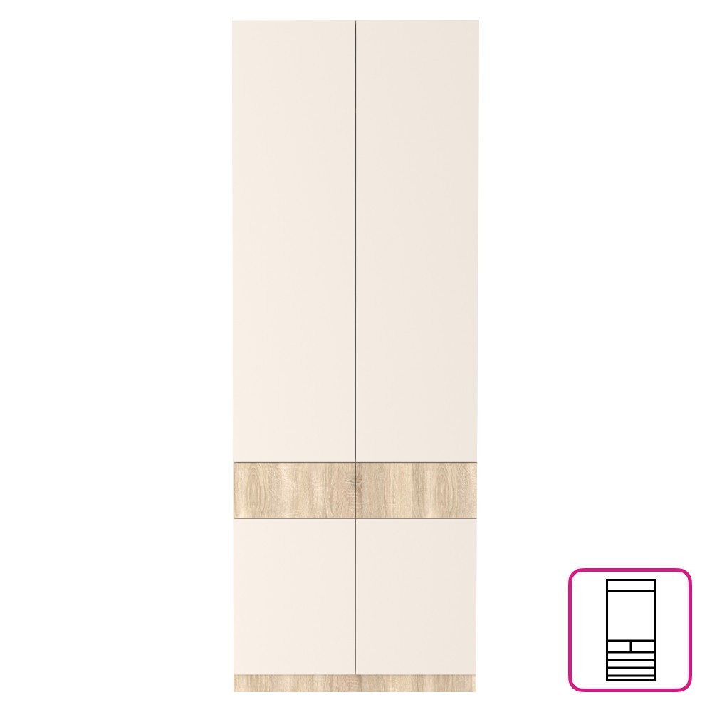 KONDELA Vertio SZF4D2S štvordverová šatníková skriňa dub sonoma / kašmír